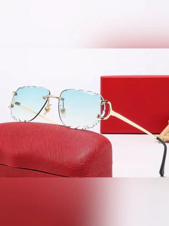 Cartier Gold Rim Blue Gradient Rimless Sunglasses