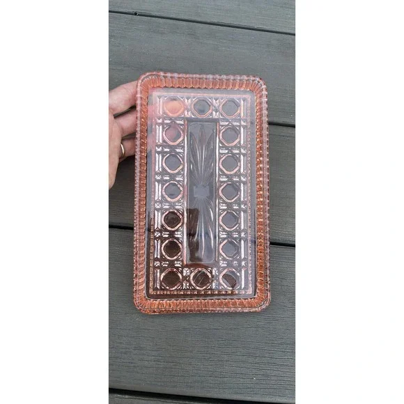 Vintage Pink Depression Glass Tray Rectangular Starburst Geometric Vanity Dish
