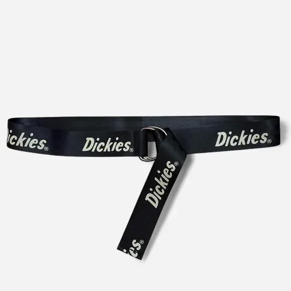 NWOT OS Dickies Black Logo Spellout D-Ring Web Belt