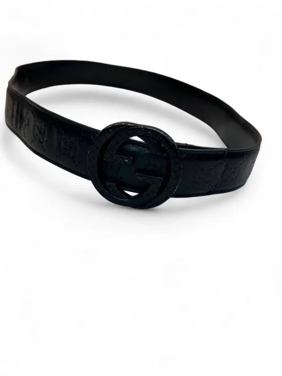 Black Leather Designer Logo Belt