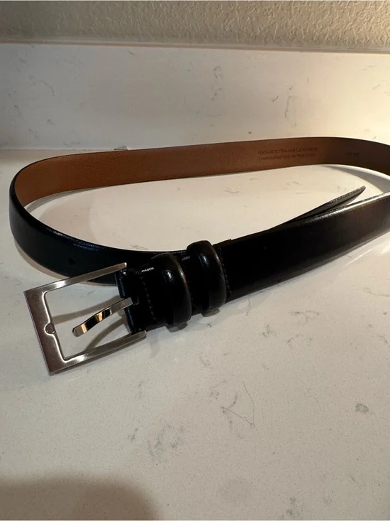 Classic Black Leather Belt with Silver Buckle - Unbranded