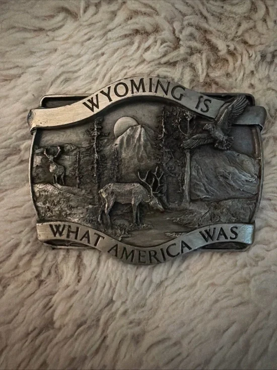 Vintage 1981 Bergamot Brass Works Wyoming Is What America Was Belt Buckle