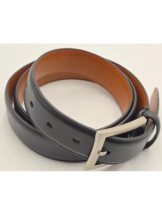 Johnston & Murphy Men’s Black Genuine Leather Dress Belt Size 40 Silver Buckle