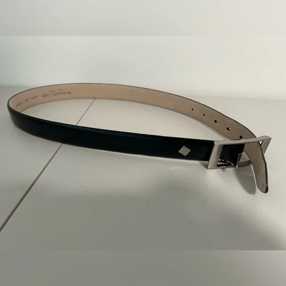 Kenneth Cole Italian Leather Belt Mens M Black Silver