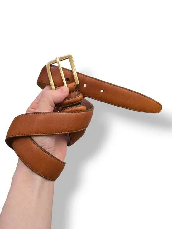 Allen Edmonds Men's Dress Belt Sz 36 style 24064 milk chocolate brown Gold Golf