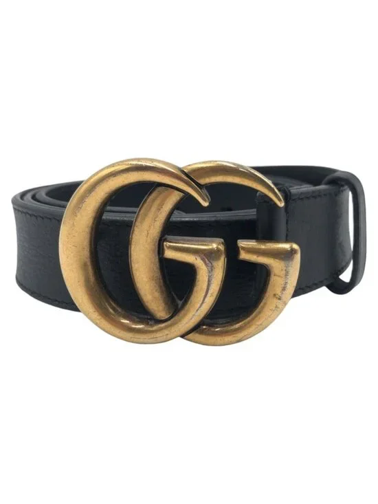 Gucci GG Marmont 80 32 Black Gold Leather Metal Belt Buckle