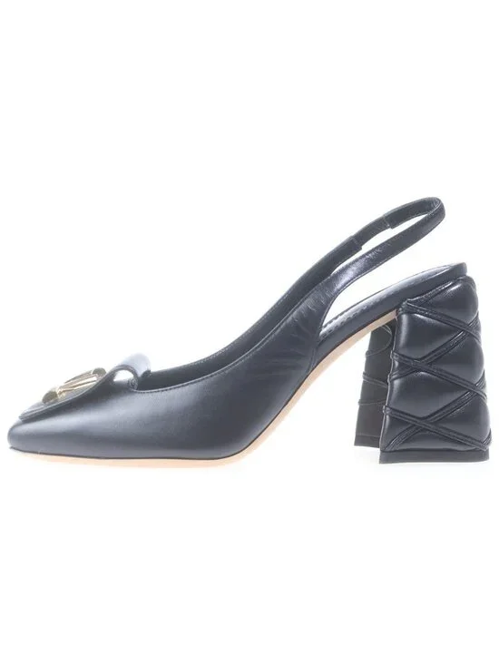 Louis Vuitton Shake Line LV Logo Leather Heels Sling Back Pumps Shoes Black
