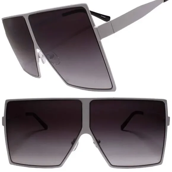 Contemporary Glam XXL Oversized Fashion Metal Square White Sunglasses Women