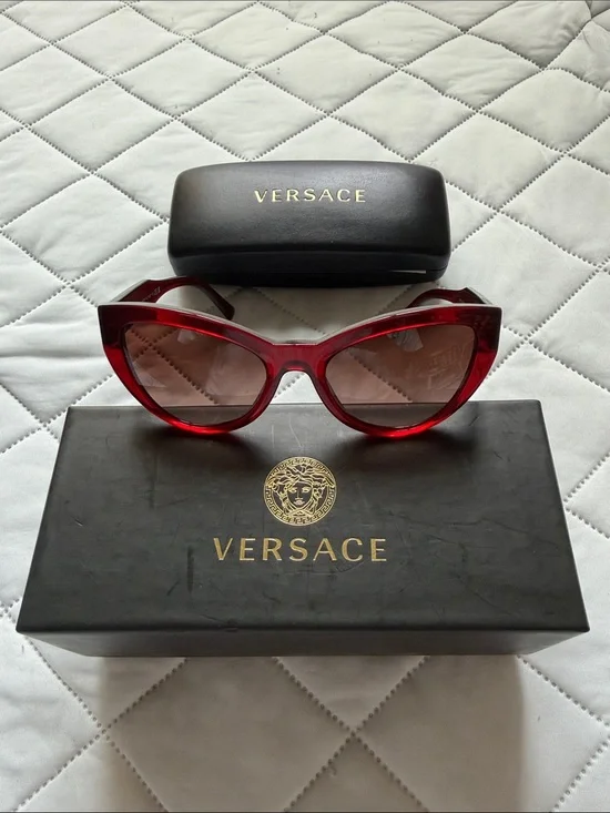Versace Red Cat-Eye Sunglasses with Brown Tinted Lenses