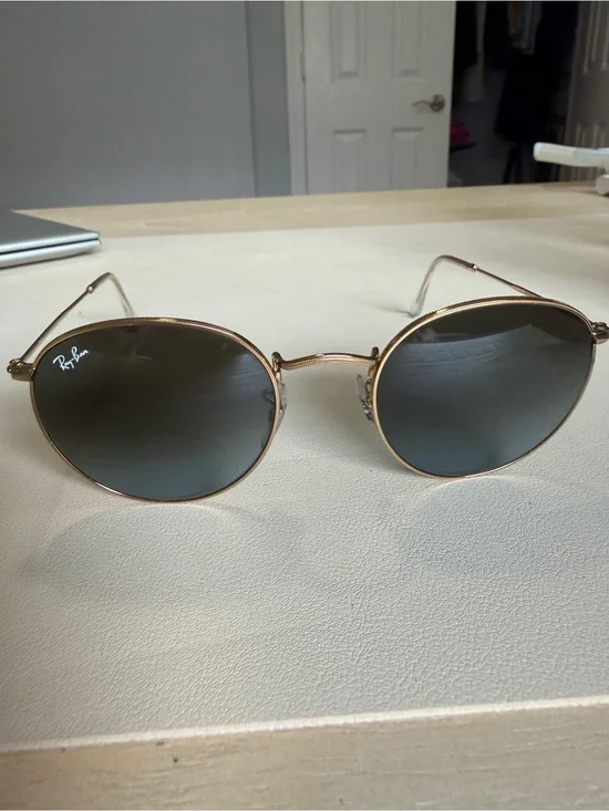 Ray-Ban Gold Frame Sunglasses with Blue Lens