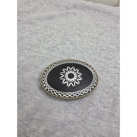 Vintage Rockmount Diamond Cut Black Silver Starburst Belt Buckle