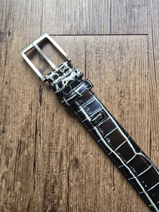 Greg Norman Croc Leather Belt with Silver Buckle