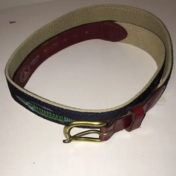 Blue & Creme Fishing Fish Lover Dolphin Mai Mai Leather Woven Fabric Casual belt