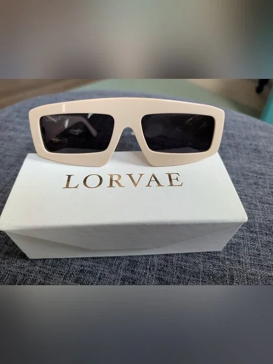 LORVAE Cream Rectangular Women's Sunglasses - Chic Designer Shades