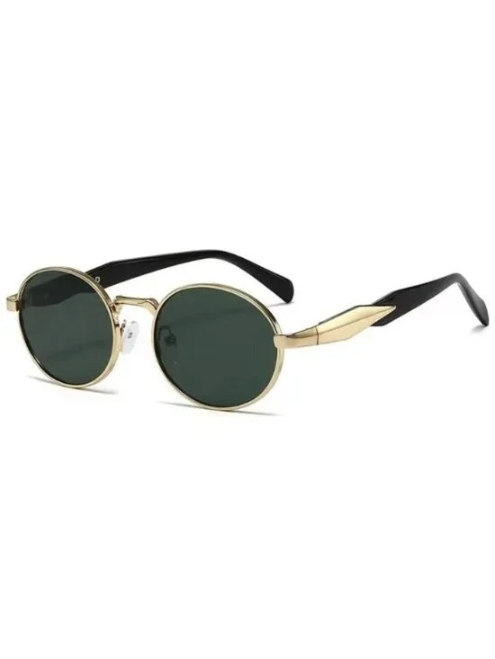 Oval Gold Metal Frame Sunglasses Dark Green Gradient Lenses Retro Vintage Unisex