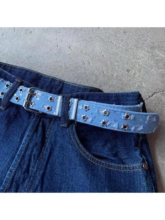 Cyber Y2k 2000s denim sparkle style studded punk teen belt. Great addition to