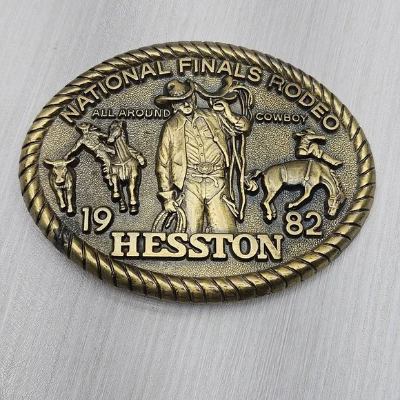 Vintage 1982 Hesston National Finals Rodeo NFR Belt Buckle 8th Edition Brass