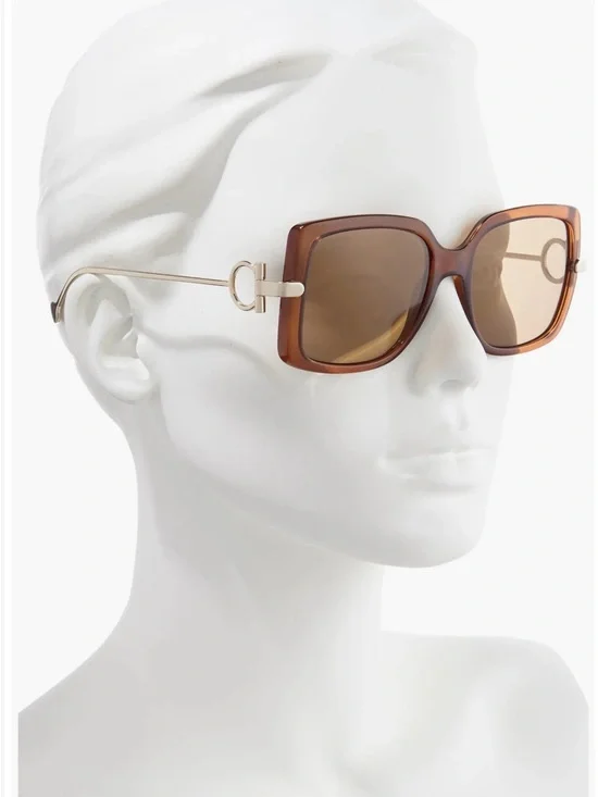 New Salvatore Ferragamo Square Signature Designer Sunglasses Brown Gold 2506-32