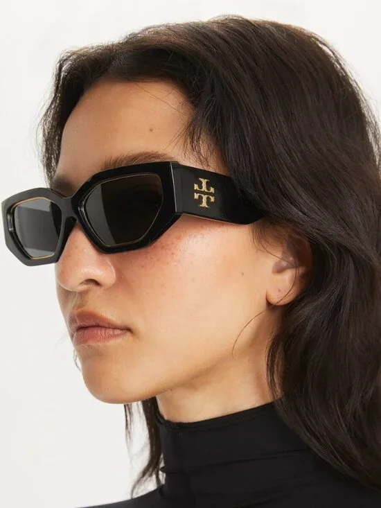 Tory Burch Black Kira Geometric Sunglasses TY9070U with Case & Dustbag