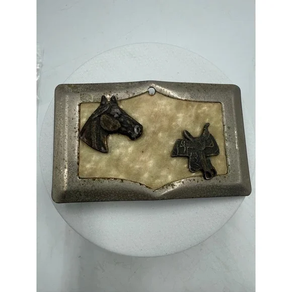 Vintage Western Belt Buckle Horse Head Saddle Motif Silver Tone Equestrian Rodeo