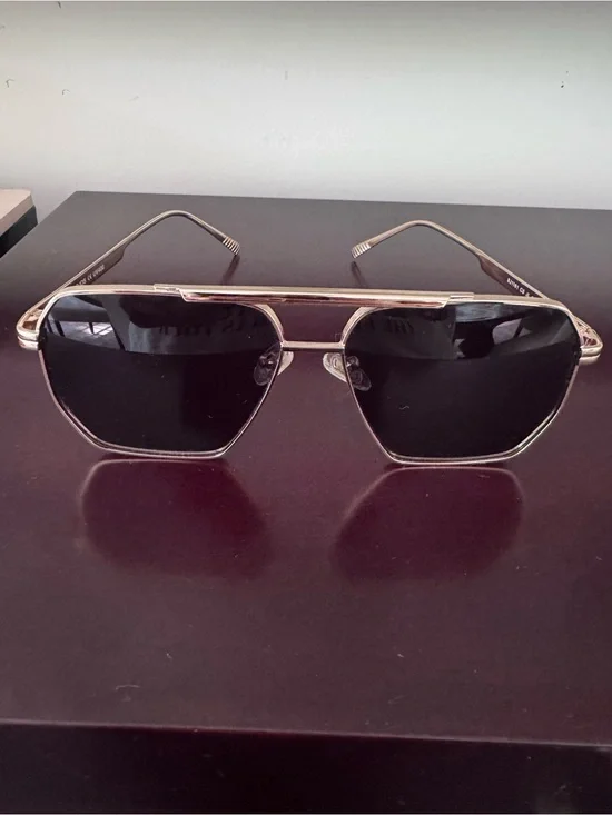 Amazon Geometric Gold Frame Sunglasses with Black Lenses