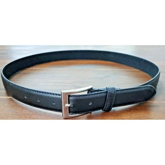 Pebbled Leather Belt Men's 38 Black Silvertone Buckle 1