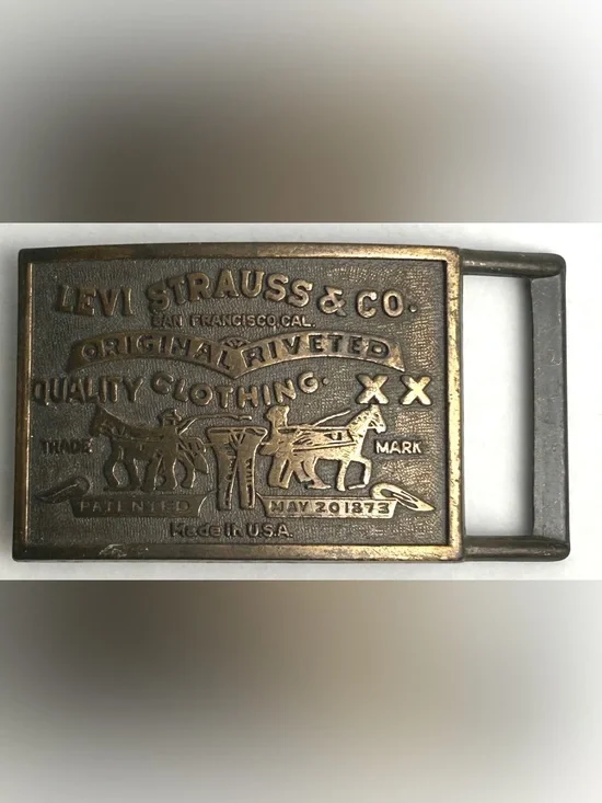 Vintage Levi Strauss Original Riveted XX Brass Belt Buckle Two Horse Western