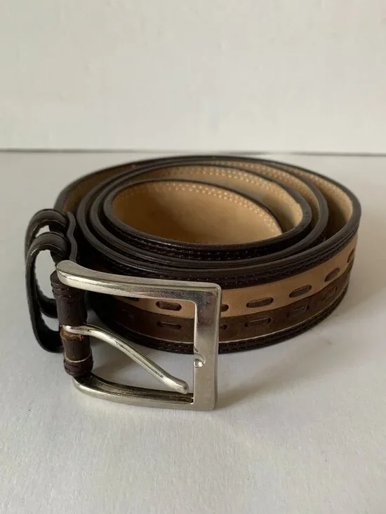 CARROLL & CO. Beverly Hills Pasadena Handmade in Spain Leather Belt Brown Beige
