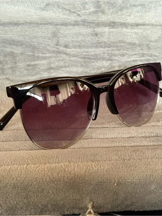 Black Half-Rim Sunglasses with Purple Gradient Lenses