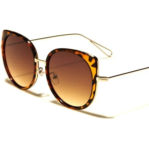 Designer Celebrity Fashion Elegant Womens Tortoise & Gold Cat Eye Sunglasses