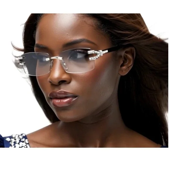 Rimless Accent‎ Sunglasses Women Tinted Gradient Lens Silver Frame Fashion Lenes