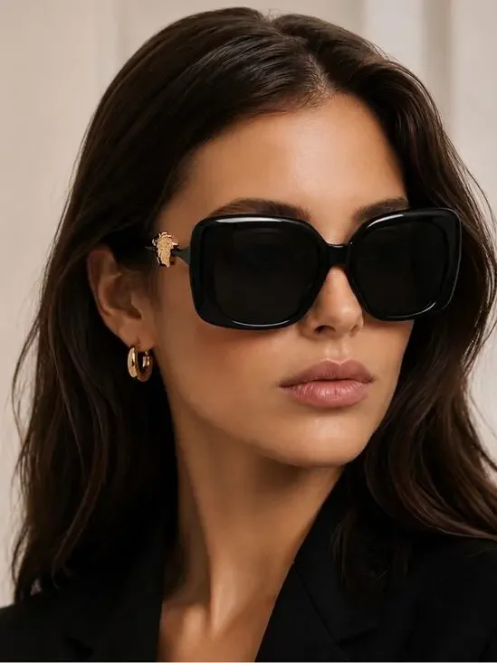 New Versace VE4499U GB1/87 Black Square Sunglasses Gold Medusa Logo