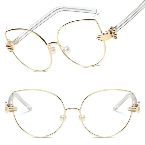Striking Cat Eye Women's Metal Frame Clear Lens Sunglasses Unique Statement