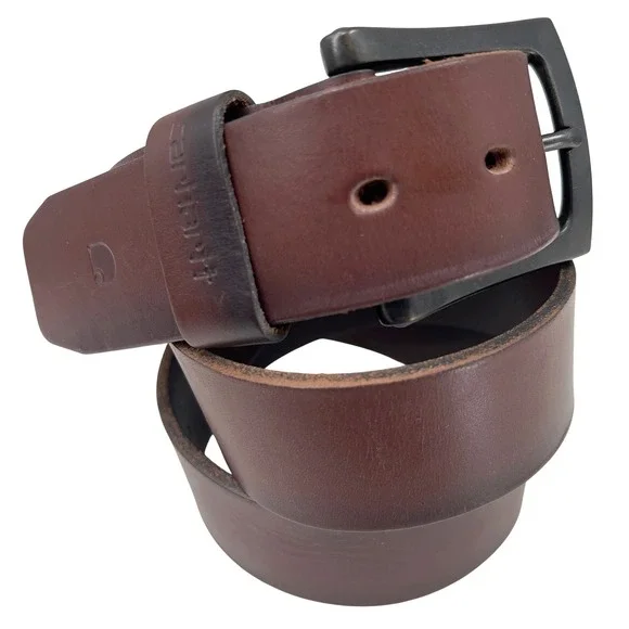 Carhartt Men's Anvil Belt 2203 Dark Brown Bridle Leather Matte Black Buckle 36