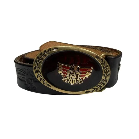 Vintage Honda Goldwing GL‎ 1500 Heritage Solid Brass Belt Buckle Black Leather