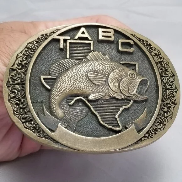 TABC‎ Texas Anglers Bass Club Brass Belt Buckle Fishing Western Style