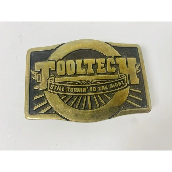 Tooltech‎ 1982 Solid Brass Belt Buckle Still Turnin To The Right Anacortes