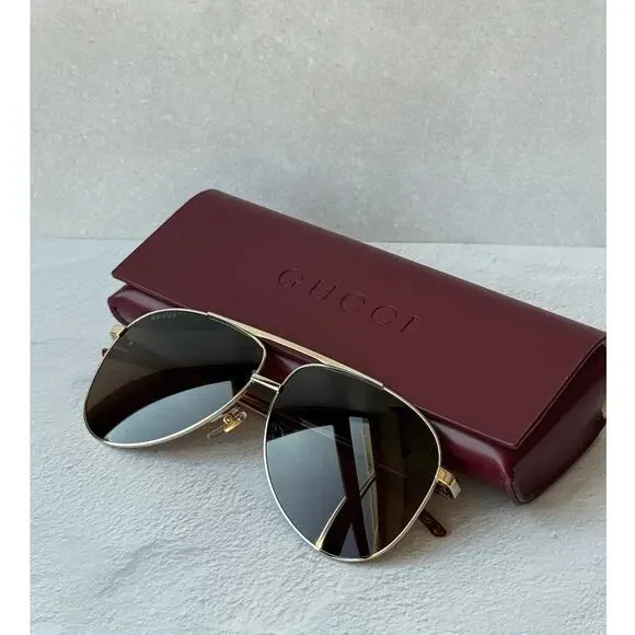 NEW Gucci GG1677S Gold Brown Lens Aviator Sunglasses $630
