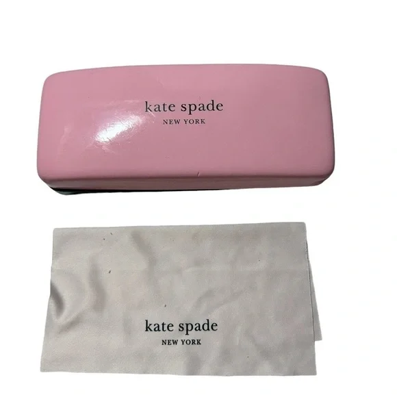 Kate Spade New York Pink/Green CLAMSHELL Sunglass Case+Cleaning Cloth
