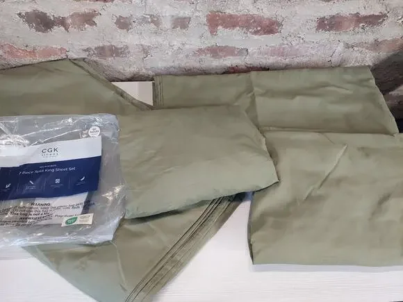 CGK Linens Split King Sheet Set 7 Piece Microfiber Ultra Soft Deep Pocket Olive
