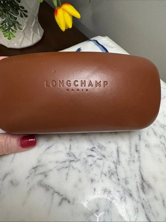 Longchamp Tan Brown Leather Eyewear Case