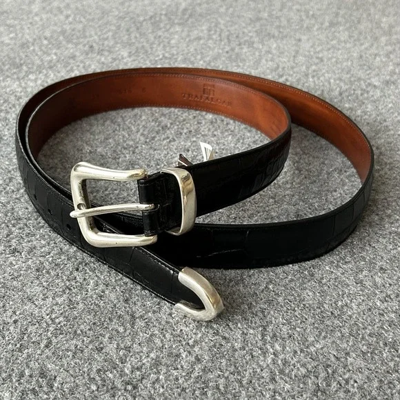 Trafalgar Black Embossed Italian Calfskin Leather Dress Belt Mens Size 50‎ USA