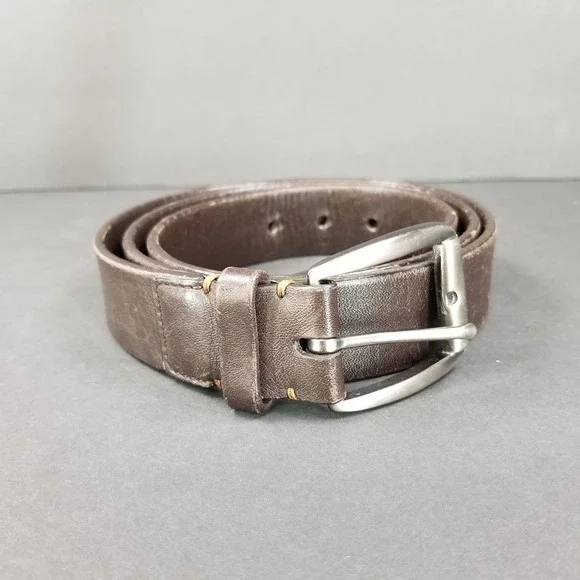 Mens Brown Leather Belt with Silver Buckle and Grommets Size 40 Workwear Utility