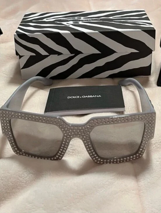 Dolce & Gabbana Gray Crystal-Trim Oversized Square Sunglasses