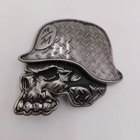 Metal Mulisha Skull Helmet Belt Buckle Silver Tone Motocross Logo Y2K Streetwear