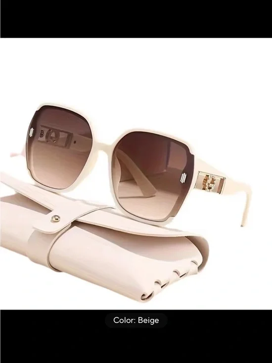 Beige Oversized Women's Sunglasses with Gradient Lenses