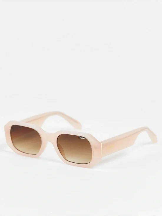 Quay Australia Hyped Up Pale Pink Square Sunglasses with Brown Gradient Lenses