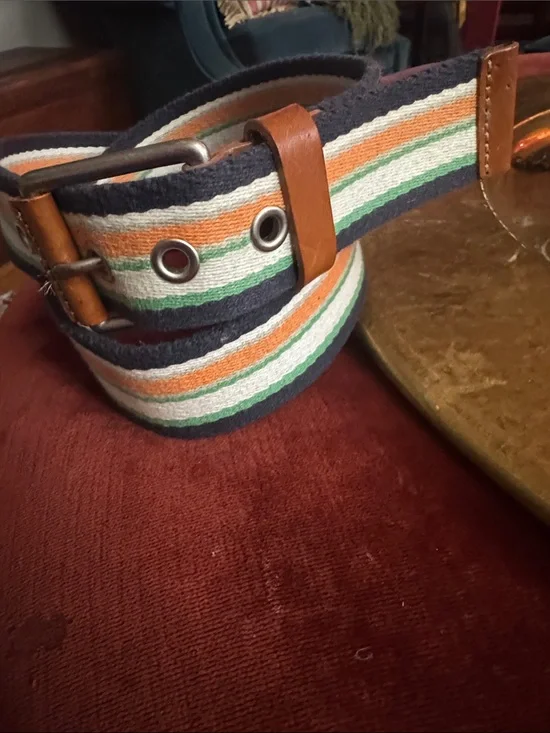 Eddie Bauer Navy, White, Green, Orange Striped Woven Belt