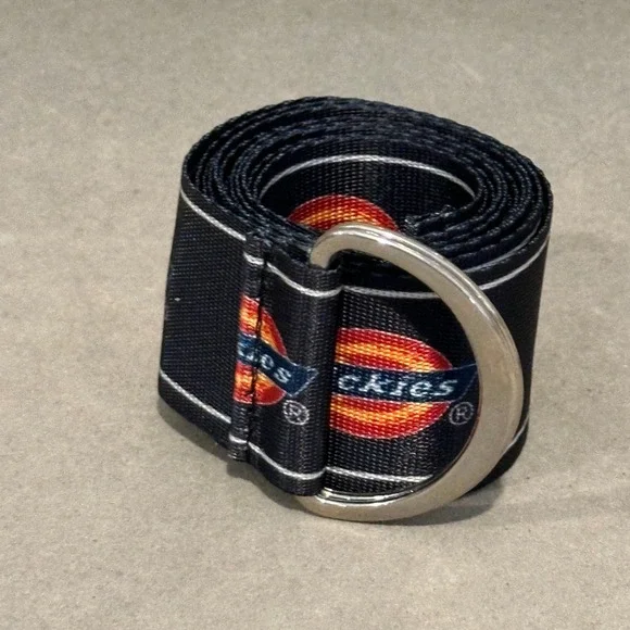 Dickies Mens Black Web Belt D-Ring Buckle Logo Print Adjustable Nylon Strap