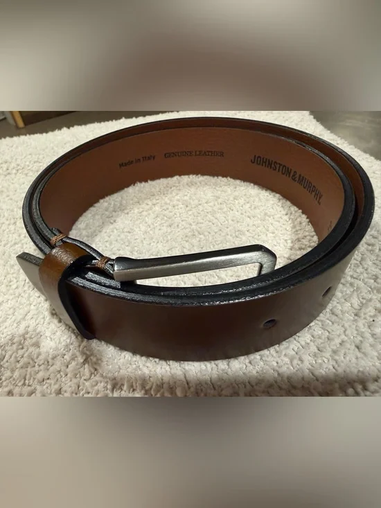 Johnston & Murphy Dark Brown Leather Men’s Belt with Silver Buckle Size 32